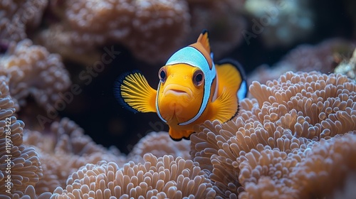 Vivid clownfish among coral reef. Generative AI photo