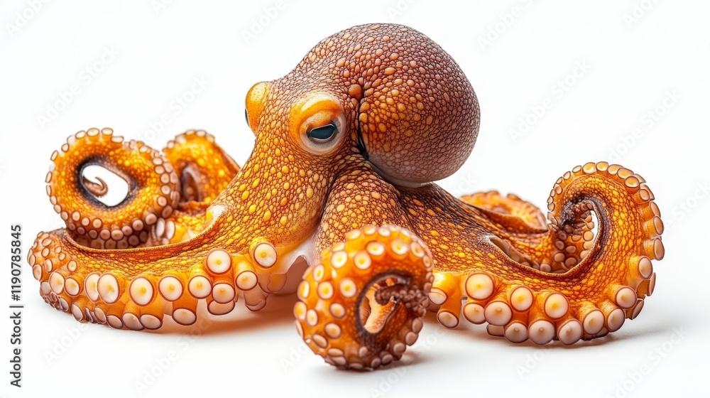 Fototapeta premium Bright orange octopus on a white background. Generative AI