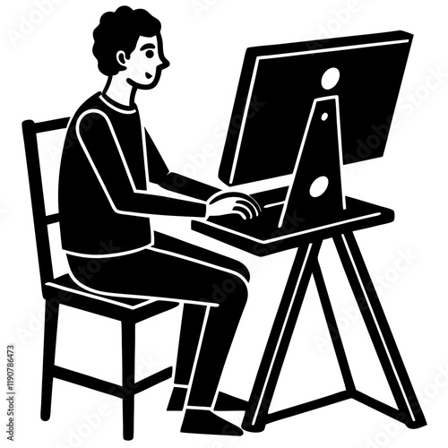 Remote Artist in Silhouette Hard at Work on High-Res Creations desk   