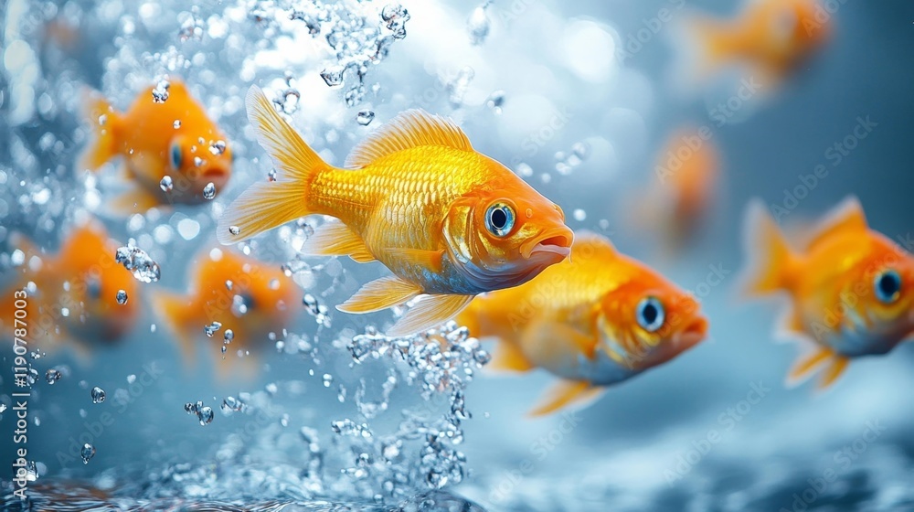 Fototapeta premium Golden Fish School in Clear Water. Generative AI