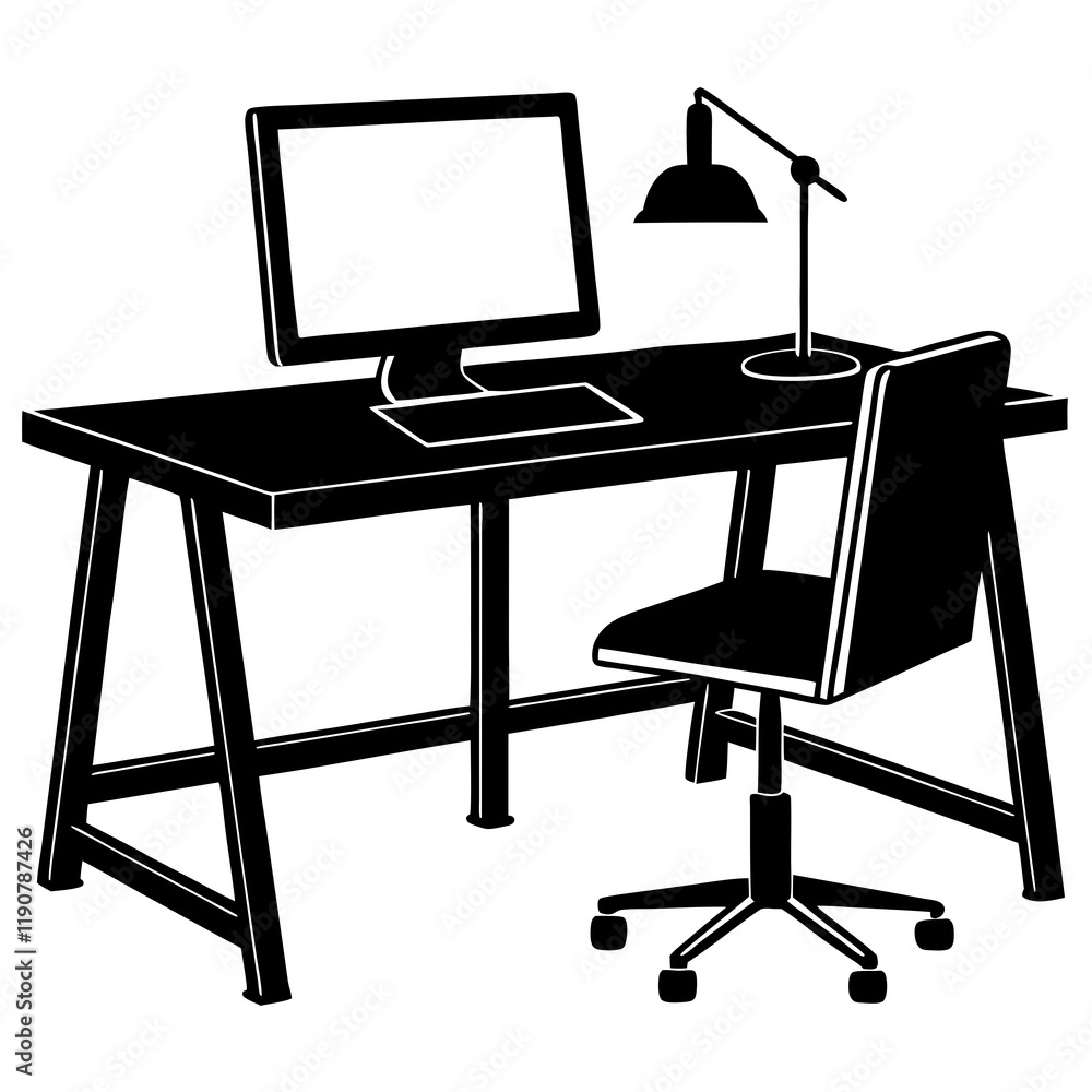 Fototapeta premium Tranquil Home Office Haven: Modern Ergonomic Workspace for Remote 