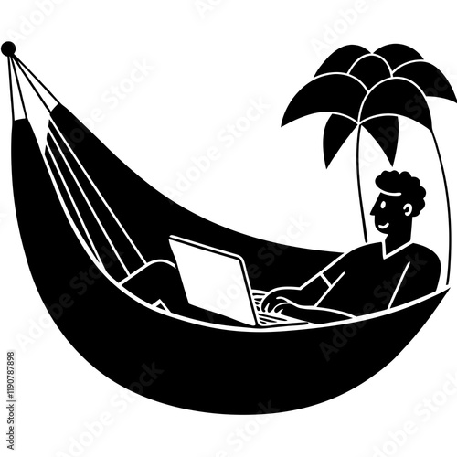 Freelance Oasis: Serene Workspace with Hammock and Laptop nature travel