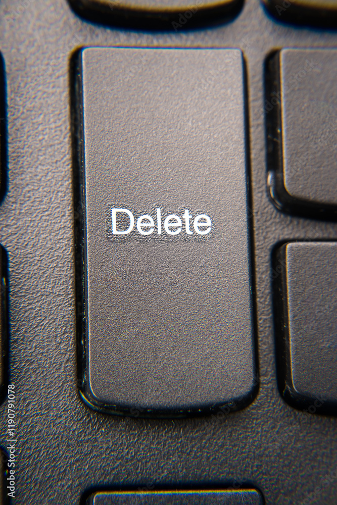 Keyboard button, delete. Information and data.