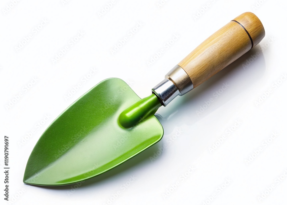 High-Angle Aerial View of a Gardening Trowel Isolated on White Background High-Angle Aerial View of a Gardening Trowel Isolated on White Background