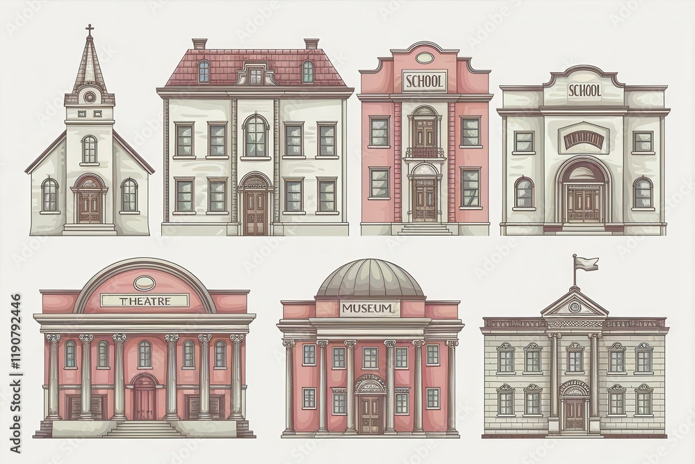 Fototapeta premium Collection of Classic Architectural Building Designs