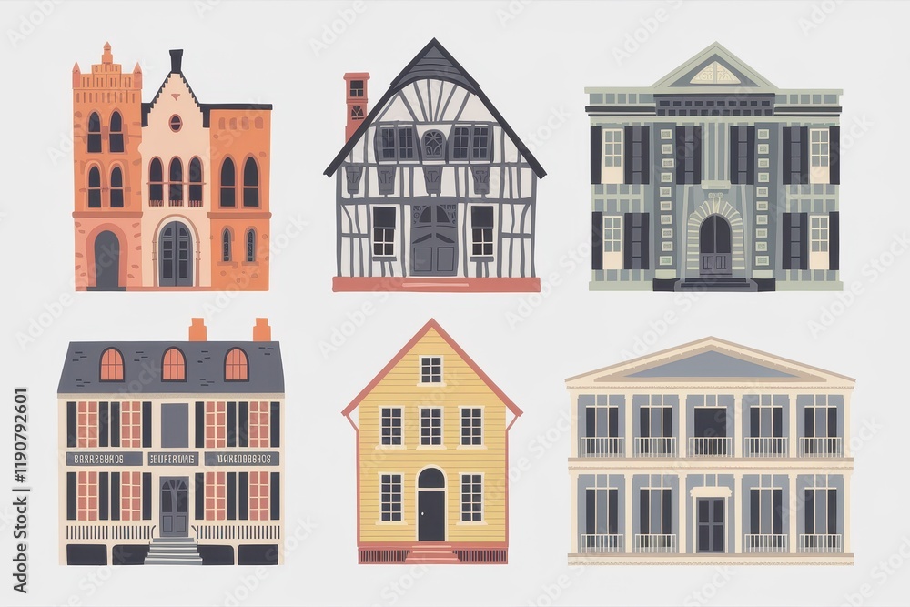Fototapeta premium Six Architectural Styles of Historic Houses