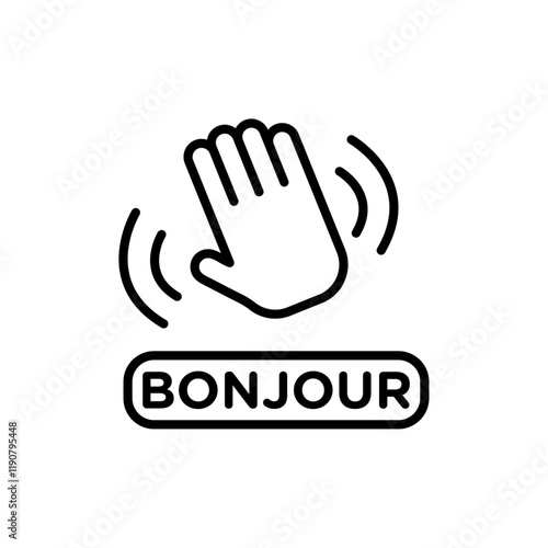 Bonjour text with hand wave icon vector outline logo sign photo