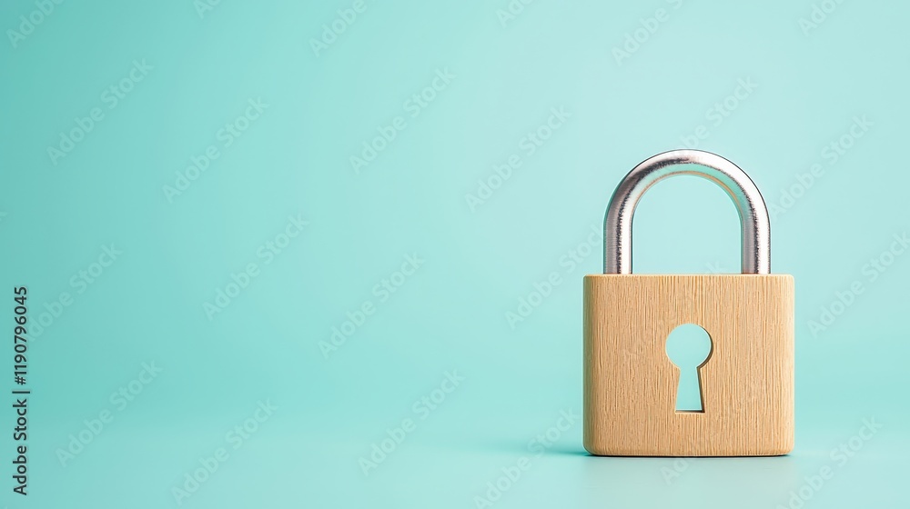 Wooden Padlock on a Minimalist Background Wooden Padlock on a Minimalist Background