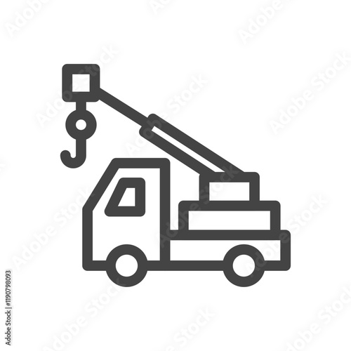 線画乗り物関連の単品アイコン　クレーン車