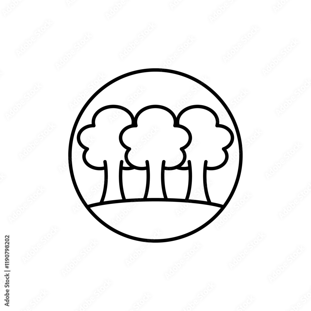 Forest and park trees icon vector outline logo sign Forest and park trees icon vector outline logo sign