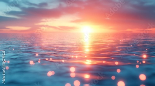 Vibrant sunset over calm ocean water.