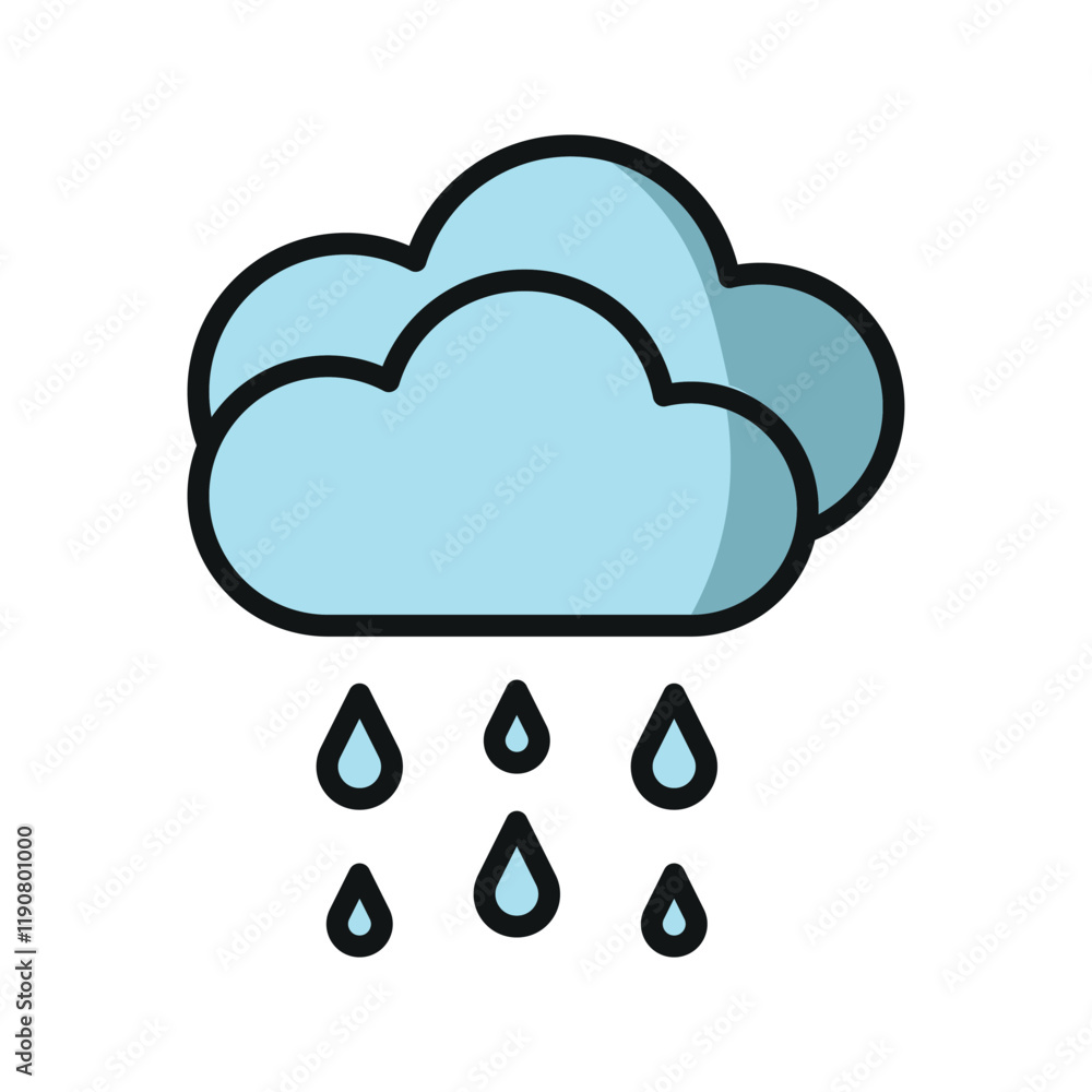 Rainy icon featuring a playful and illustrative style, ideal for adding a cozy and refreshing vibe to outdoor, forecast, or lifestyle-related designs