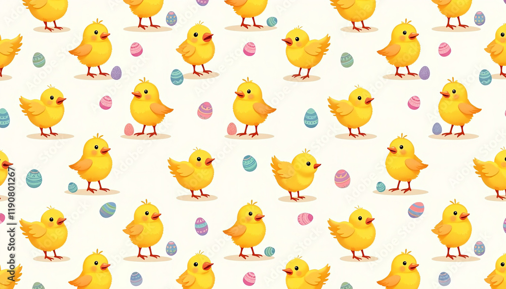 Fototapeta premium Yellow chicks seamless pattern for Easter