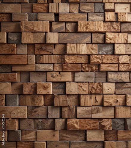 Wallpaper Mural Close-up shot of wood wall with variety of blocks, rough, texture, interior, wooden Torontodigital.ca