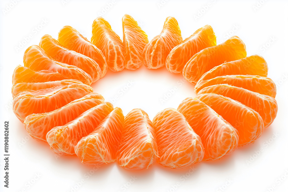 peeled tangerine on white background.
Sliced orange segments arranged in a circular pattern, vibrant and juicy, hyperrealistic image on a 100% white background peeled tangerine on white background.
Sliced orange segments arranged in a circular pattern, vibrant and juicy, hyperrealistic image on a 100% white background