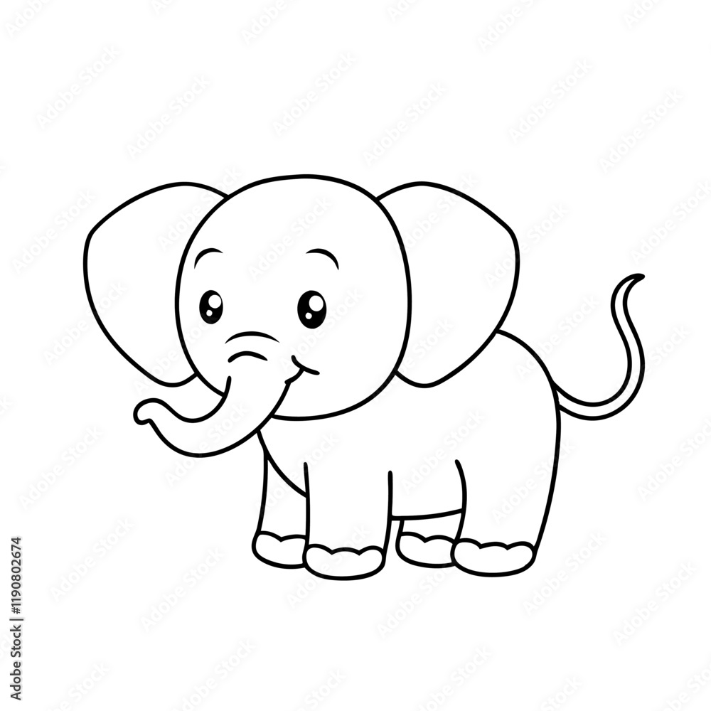 Obraz premium Elephant cartoon line art for children coloring book. coloring page of a cute baby elephant cartoon