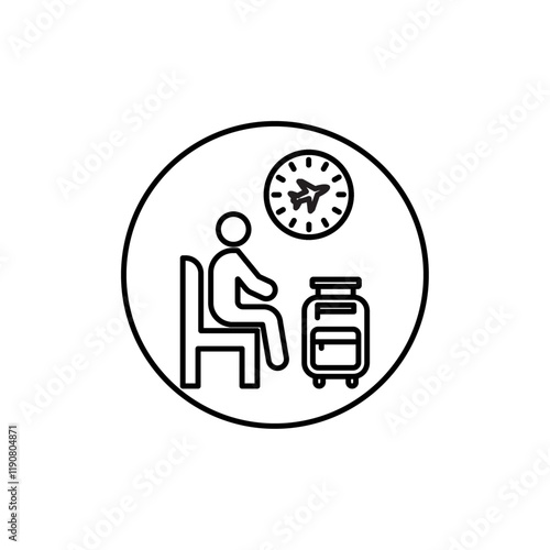 Traveler sitting in the airport lounge icon vector outline logo sign