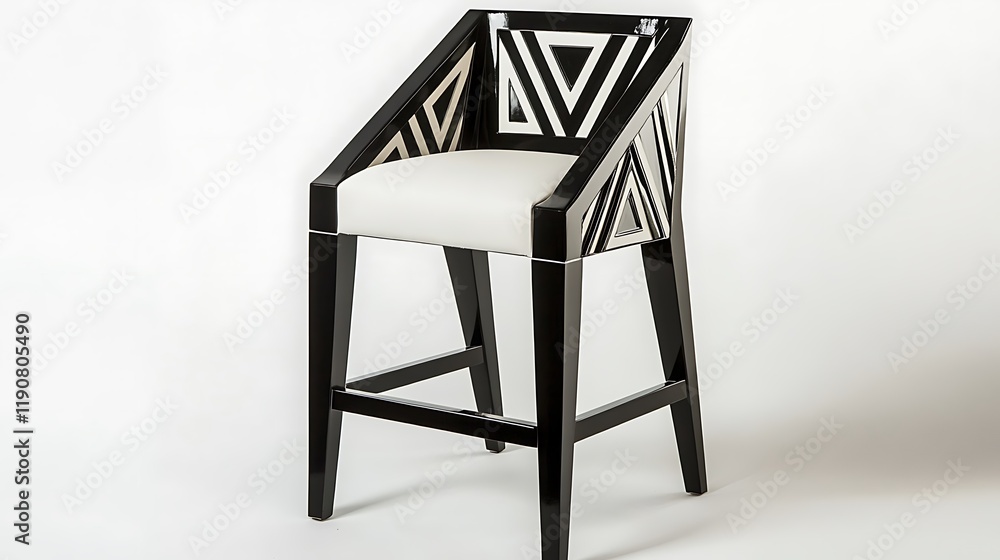 Sleek black and white bar stool with a geometric design, on a white background Sleek black and white bar stool with a geometric design, on a white background