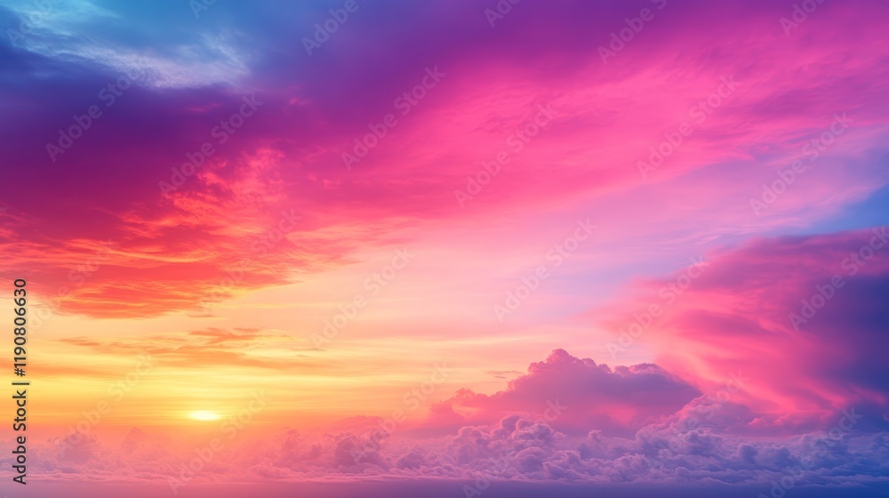 Obraz premium Vibrant sunset sky with colorful clouds.