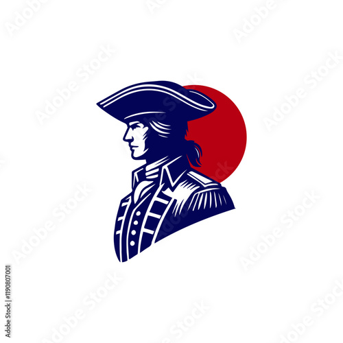 American Army Soldier Countryman Patriot With Tricorn Hat Logo Design