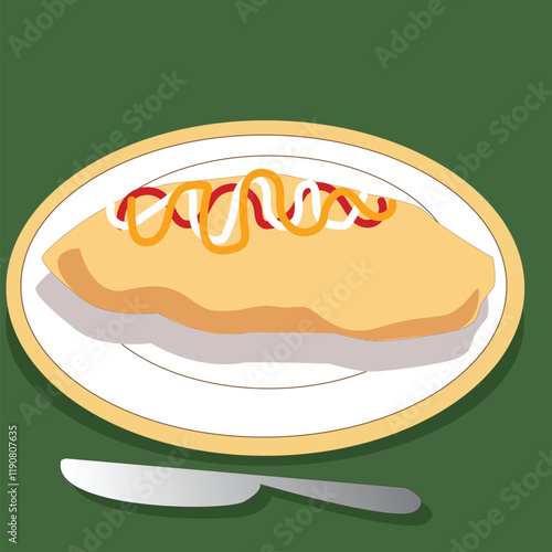 Omelet, food hand drawn, vector illustration. omelet in plate