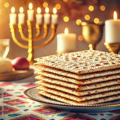 Passover matzah with festive decor photo