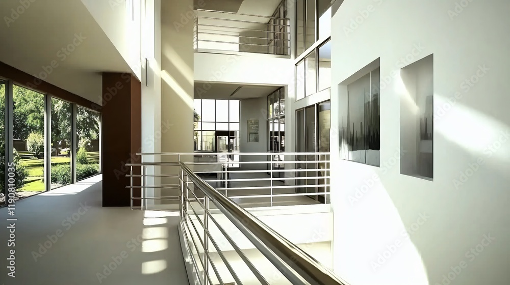Obraz premium Modern Office Building Interior Corridor Sunlight Architecture