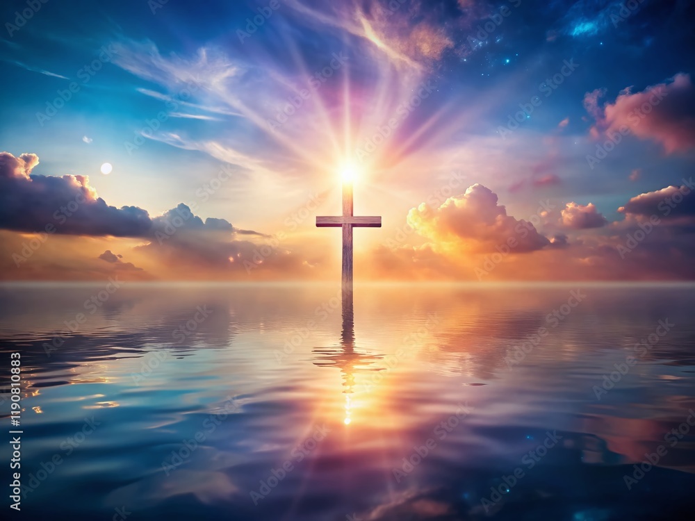 Fototapeta premium Surreal Christian Cross: Simple Symbol of Faith, Prayer, and Divine Hope