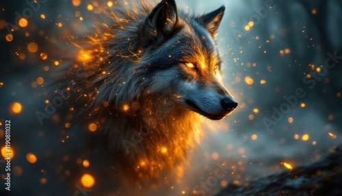 Fierce Wolf Emblazoned in Fire Sparks