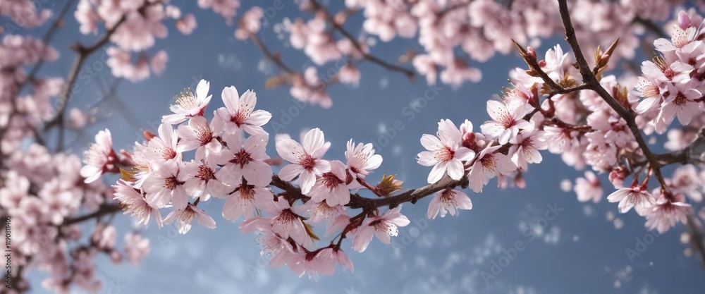 Delicate cherry blossoms floating gently in the air in a spring breeze, abstract background, natural light Delicate cherry blossoms floating gently in the air in a spring breeze, abstract background, natural light