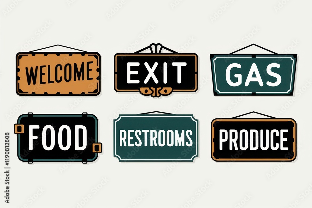 Six Hanging Signage Displays Various Location Indicators Six Hanging Signage Displays Various Location Indicators