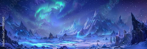Wallpaper Mural Frozen tundra under northern lights with icy terrain and snowy peaks Torontodigital.ca
