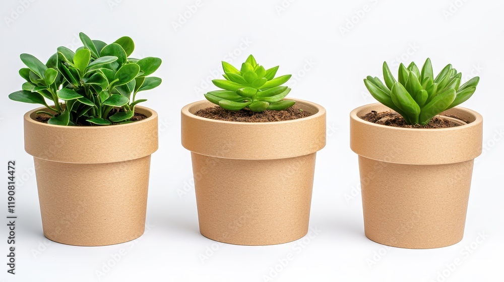 Fototapeta premium Eco-Friendly Minimal Kraft Planters with Green Succulent Plants