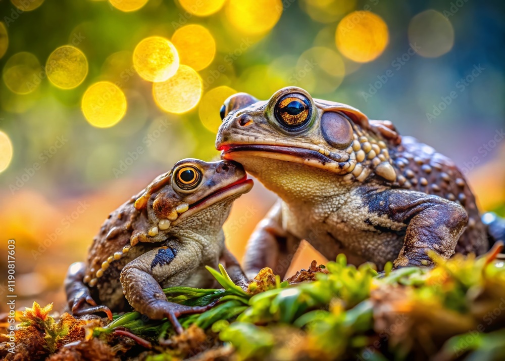 Obraz premium Large Toad Devouring Smaller Toad - Amphibian Predation in Nature