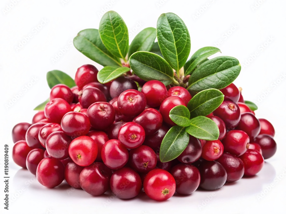 Lingonberry Double Exposure: Vibrant Autumn Berries & Leaves on White Lingonberry Double Exposure: Vibrant Autumn Berries & Leaves on White