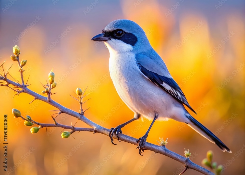 Obraz premium Loggerhead Shrike Perched at Bosque del Apache, New Mexico Wildlife Refuge - Vertical Portrait