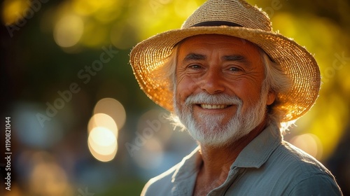 Bright Portrait of a Cheerful Elderly Man. Generative AI photo