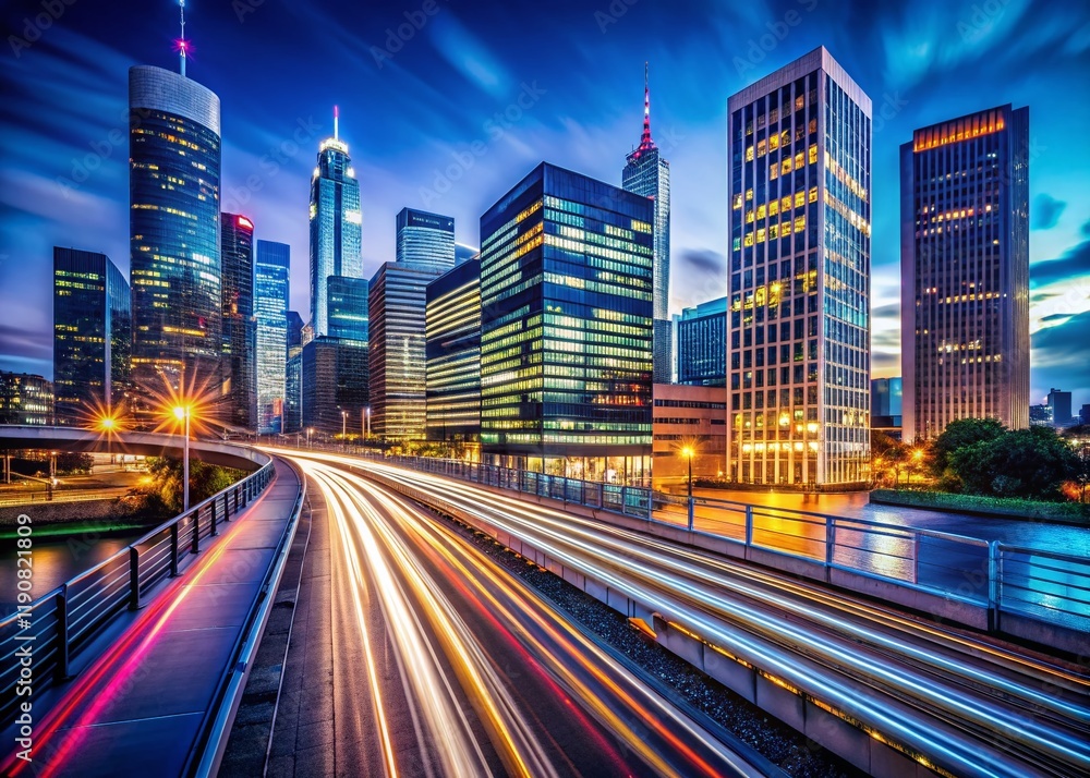 Fototapeta premium Long Exposure Cityscape: Urban Architecture at Night