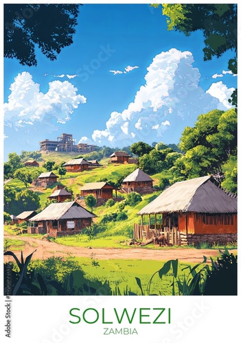 Solwezi Zambia Travel Poster Flat Illustration Print Decor Gift Canvas Wall Art Gift photo