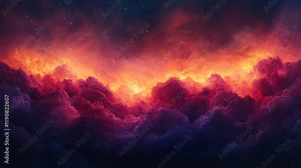 Naklejka premium Fiery Nebula with Vibrant Cosmic Colors. Generative AI