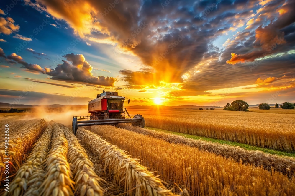 Fototapeta premium Long Exposure Harvest Season: Golden Wheat Field at Sunset