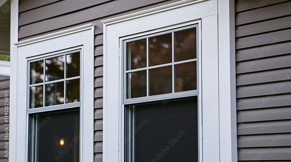 Fototapeta premium Elegant Home Exterior with Modern Windows: High-Quality Window Installation and Design