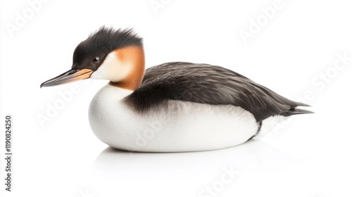 Great crested grebe on white background. Generative AI photo