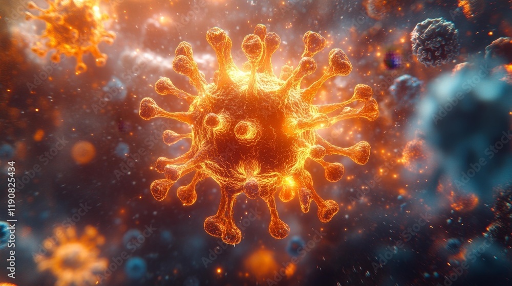 Microscopic View of a Virus Particle in Action. Generative AI Microscopic View of a Virus Particle in Action. Generative AI