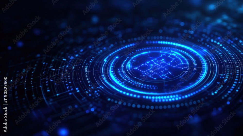 Abstract Digital Technology Interface: Futuristic Blue Glowing Network Abstract Digital Technology Interface: Futuristic Blue Glowing Network