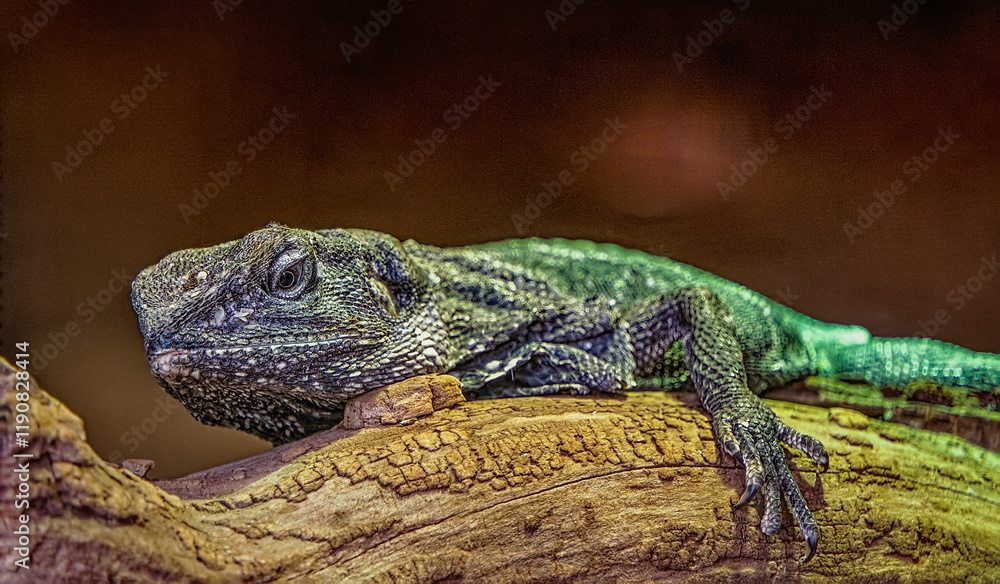 Obraz premium lizard on a tree, Herberstein Zoo, Herberstein, Stubenberg, Styria, Austria, Europe, October 2024
