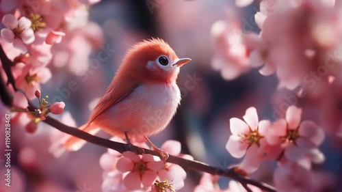 A cute pink bird on a branch

