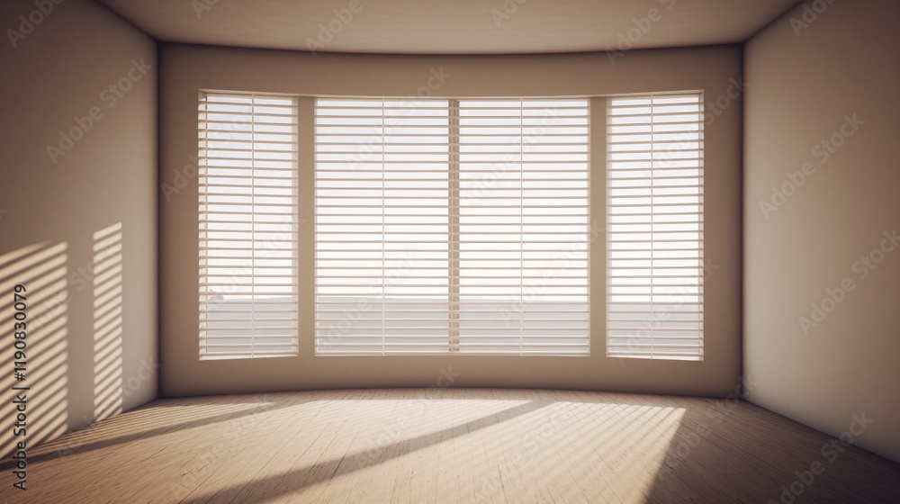 Obraz premium Natural light fills a spacious room with elegant window blinds