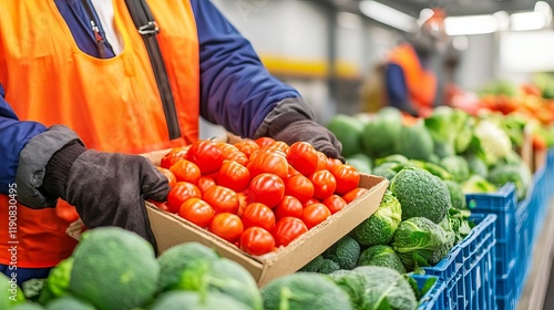 Farmers loading fresh produce onto trucks for cold chain logistics photo