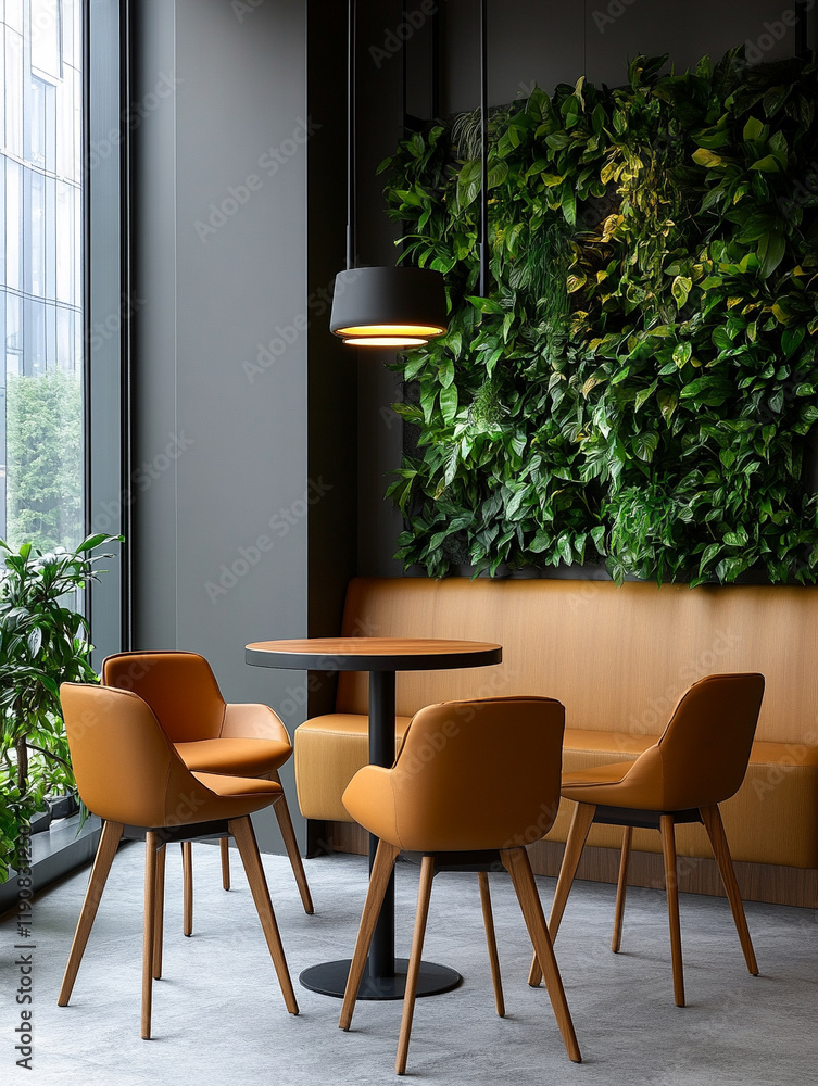 Fototapeta premium Stylish interior with green wall and modern seating